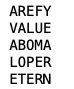 Partial crossword grid showing AREFY, VALUE, ABOMA, LOPER, ETERN filled in